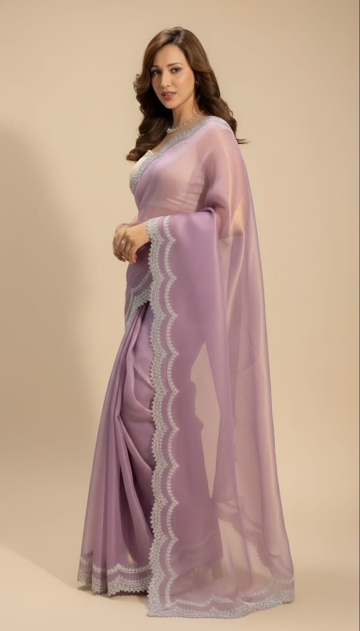 Royal Lilac Organza Saree
