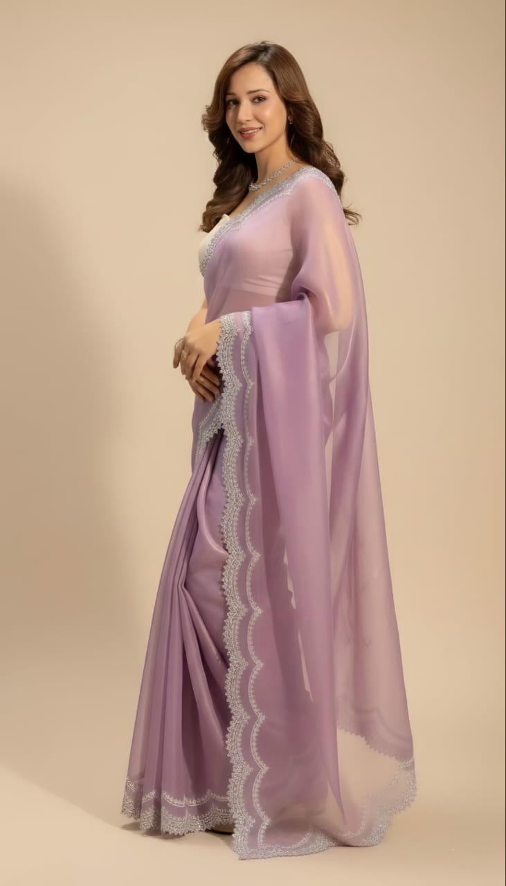 Royal Lilac Organza Saree