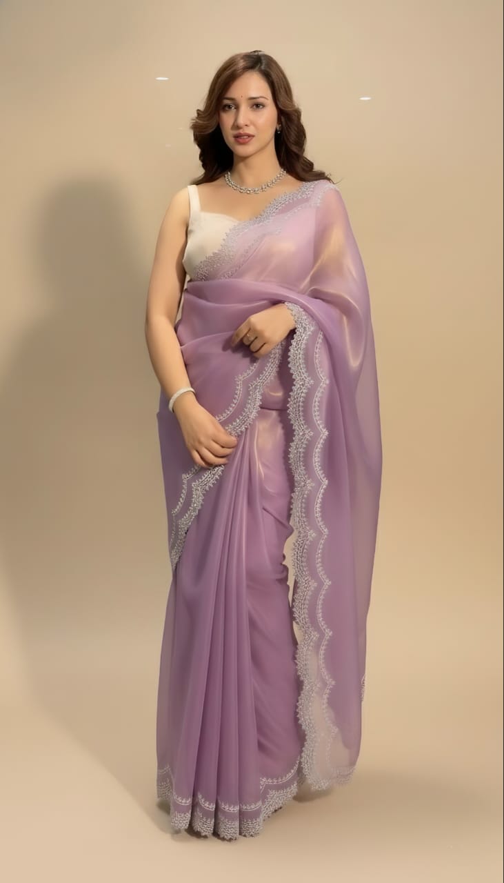 Royal Lilac Organza Saree