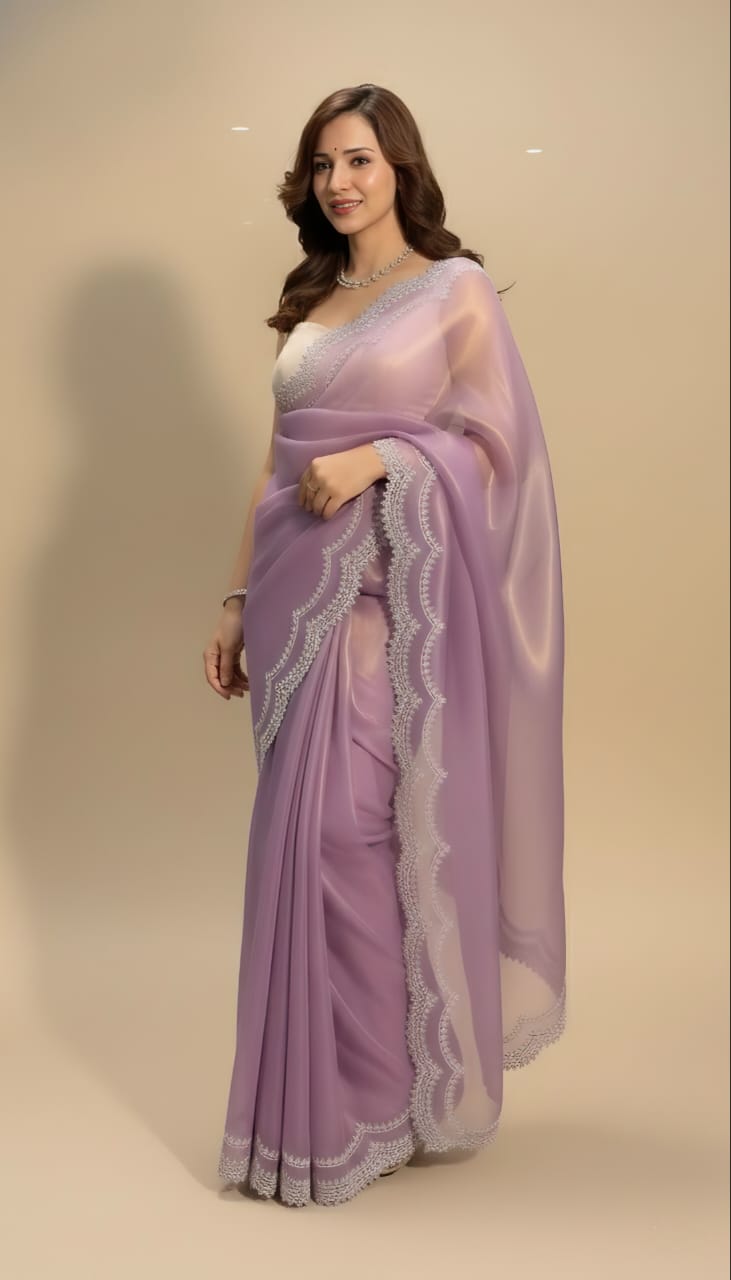 Royal Lilac Organza Saree
