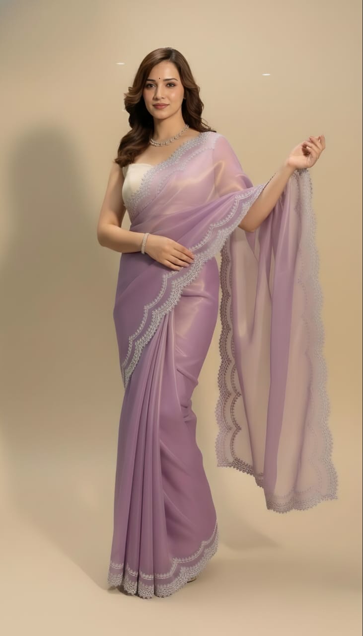 Royal Lilac Organza Saree